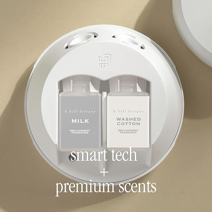 Pura Smart Home Fragrance Device Starter Set - Pura 4 - Scent Diffuser for Home - Includes Fragrance Aroma Diffuser - Square Box, Milk and Washed Cotton Scent Refills