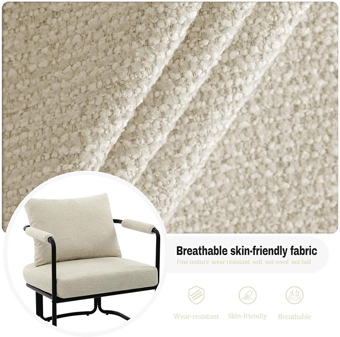Mid-Century Modern Accent Chair, Comfy Upholstered Lounge Arm Chair with Chenille Fabric for Living Room, Bedroom, Apartment, Reading Corner, Office, Cream Beige
