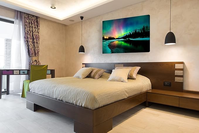 S01969 Wall Art HD Aurora Scenery Painting on Canvas Prints Stretched and Framed Pictures to Photo Ready to Hang for Home Decorations Office Wall Decor 24X36 inch