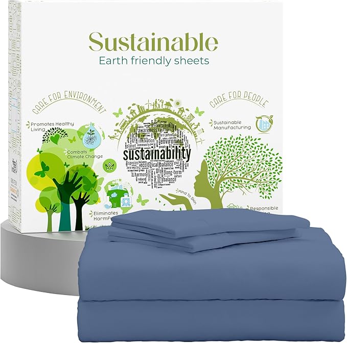 SUPREME ELEGANCE Full Size Bed Sheets Set - Natural 100% Cotton Percale Deep Pocket Full Size Sheets Set, OekoTex Made in Green Sustainable Cotton Bedding with Snug Fit, Crisp Comfy Feel, Dark Blue