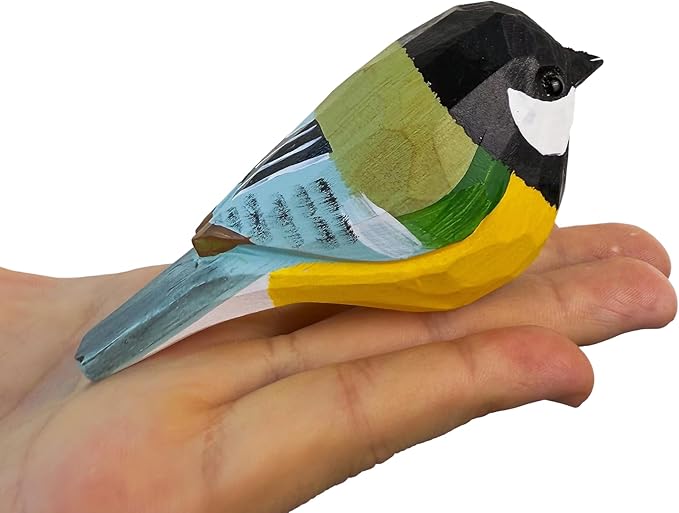 Wooden Bird Figurines Funny Desk Accessories Hand Carved Wood Decorative Small Birds Animal Miniature Statues Ornament for Home Room Decor (Multiple Color)