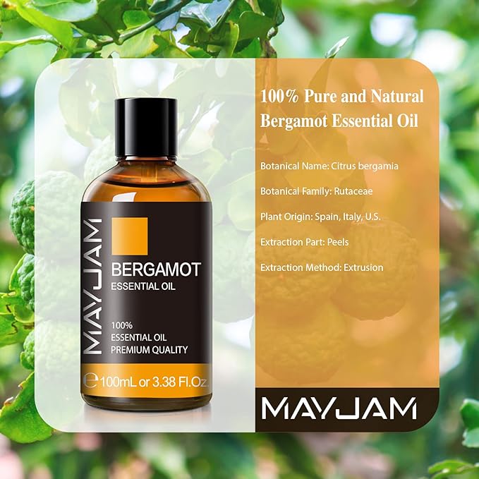 MAYJAM 100ML/3.38FL.OZ Bergamot Fragrance Oils with Glass Dropper, Essential Oils for Diffusers for Home, Long Lasting Scented Oils for Diffusers Soap Candle Making