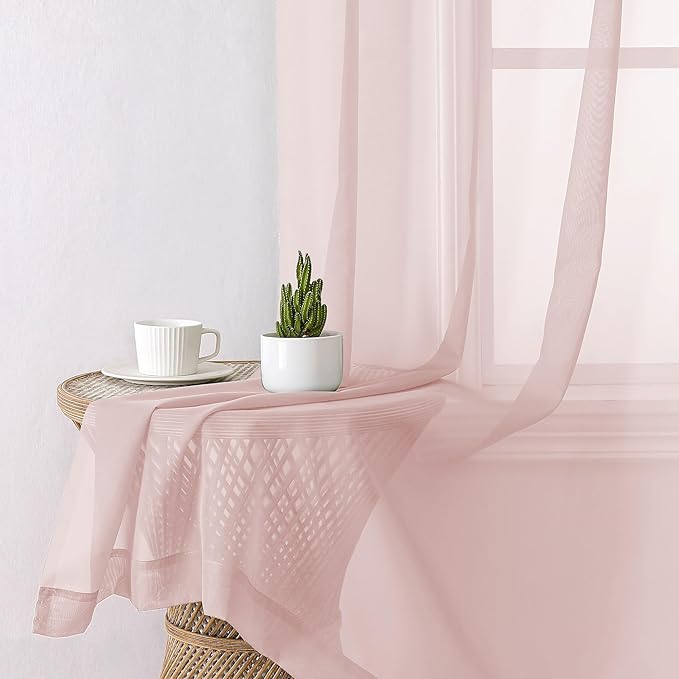 Aiyufeng Blush Pink Sheer Curtains 63 Inch Length 2 Panels Set, Light Filtering Airy Rod Pocket Light Pink Window Curtain Treatment Drapes for Kitchen Bedroom Living, Each 40Wx63L Inches