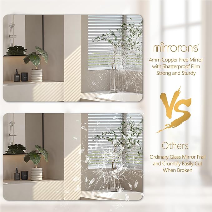 Mirrorons 60 x 28 Frameless Bathroom Mirror, Rounded Corner Bathroom Vanity Mirror, Modern Wall Mounted Vanity Mirror for Living Room, Bedroom, Bathroom, Entryway (Horizontal/Vertical)