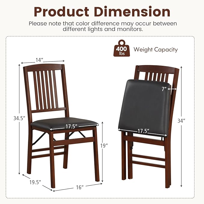 GOFLAME Folding Dining Chairs Set of 4, Foldable Chairs with Padded Seat and Rubber Wood Legs, 4 Pack Armless Kitchen Side Chairs for Living Room, Dining Room, Restaurant