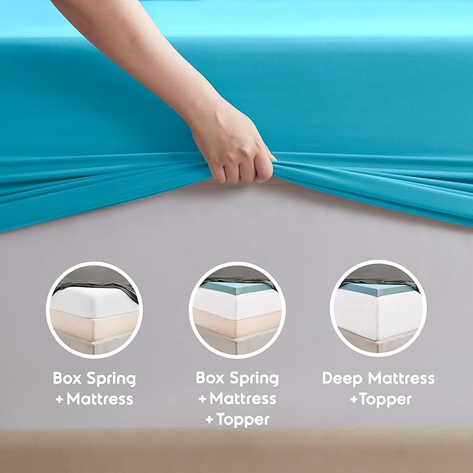 Nestl Extra Deep Split King Sheet Set - 7 Piece Breathable & Cooling Sheets - Hotel Luxury Bedding Set w/18-24 Inch Deep Pockets - Easy & Secure Fit - Super Soft, Wrinkle Free & Comfy - Bright Blue