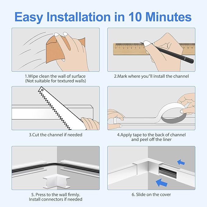 250in Cord Hider, One-Line Cable Hider, Yecaye Small Cord Covers for Wires on Wall System, Cable Raceway Kit for Max 2 Cords, Wire Hiders for Tv on Wall, Wire Hider, 16XL15.7in W0.59in H0.4in, White