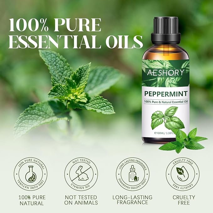 Peppermint Essential Oils 3.38FL.OZ - Aromatherapy Essential Oils for Diffusers for Home, Peppermint Scented Oils for Massage, Soap Candle Making Scents - 100ML