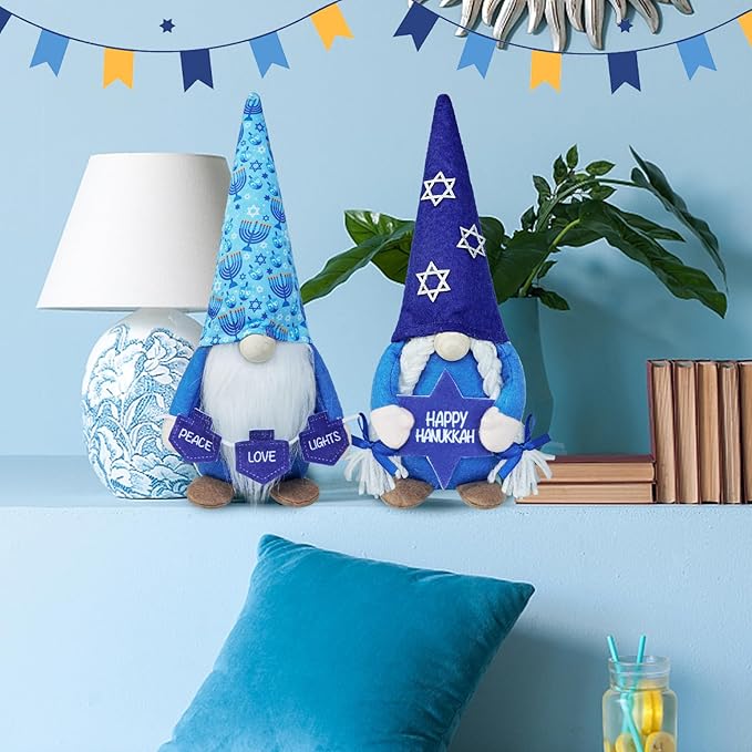 CRCZK Hanukkah Gnomes Decorations for Home Menorah Chanukah Decor Hannukah Ornaments Jewish Gnome Gifts Hanukkah Tiered Tray Decor Hannukah Gnomes Gifts