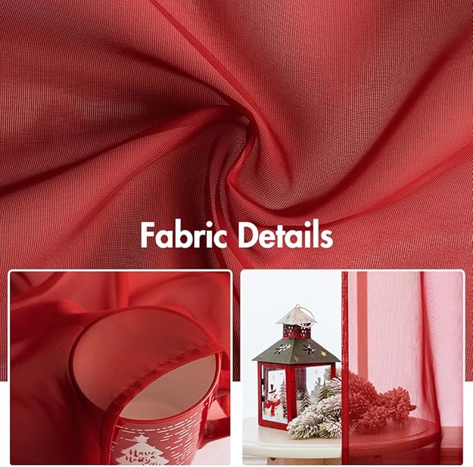 MIULEE 2 Panels Red Solid Color Sheer Christmas Window Curtains Elegant Window Voile Panels/Drapes/Treatment for Bedroom Living Room (54X45 Inches)