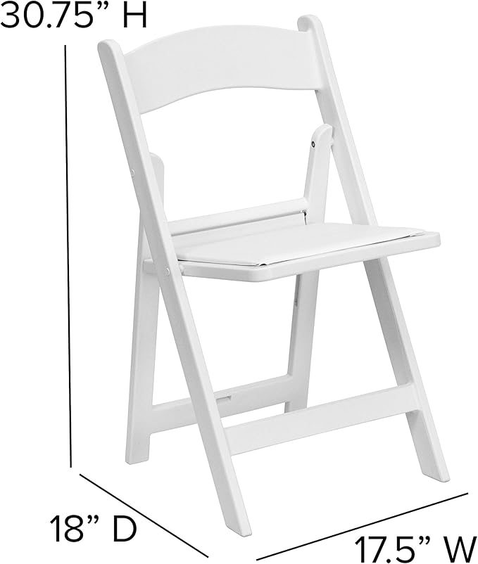 EMMA + OLIVER Folding Chair - White Resin – 2 Pack 800LB Weight Capacity Comfortable Event Chair - Light Weight Folding Chair