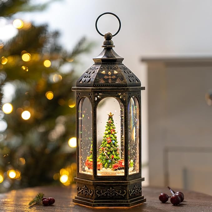 Christmas Snow Globes, Train Whirled Around The Christmas Tree Music Water Lantern, 8 Christmas Music, USB Powered & Battery, Holiday Decorations Gifts for Family, Children or Friends