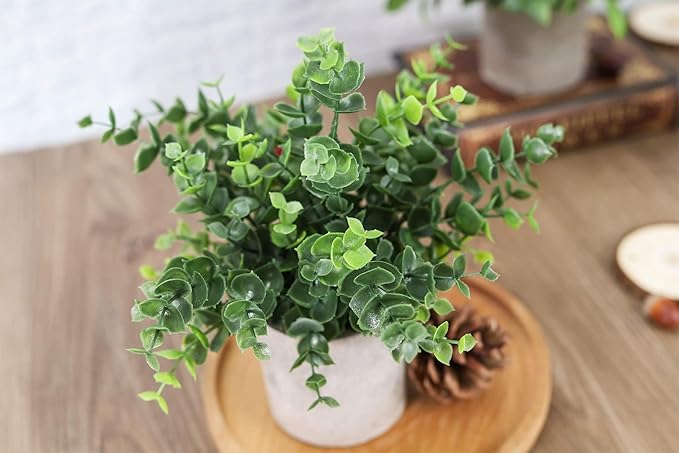 Der Rose 3 Pack Mini Potted Fake Plants Artificial Plastic Eucalyptus Plants Centerpieces for Table Home Office Desk Accessories Farmhouse Room Classroom Decor