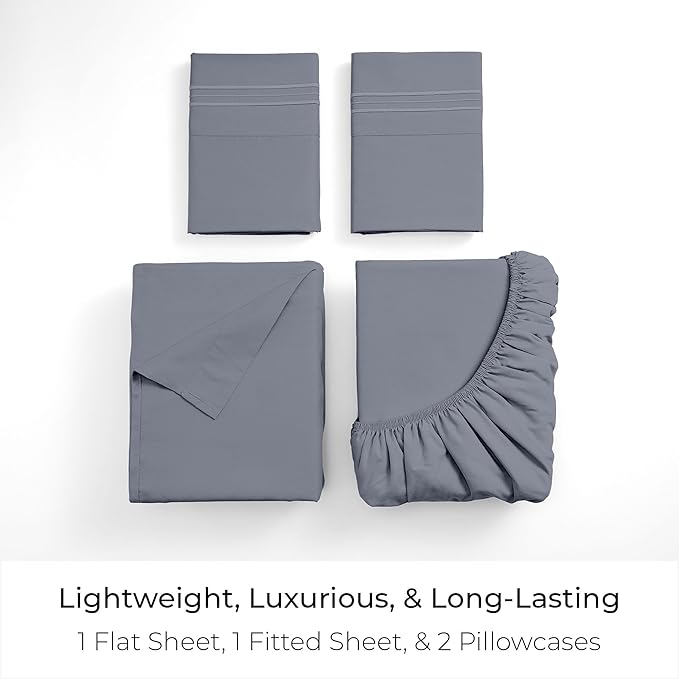 Mellanni Full Sheets Set - 4 PC Iconic Collection Bedding - Hotel Luxury, Extra Soft, Cooling Bed Sheets - Wrinkle, Fade, Stain Resistant (Full, Mineral Gray)