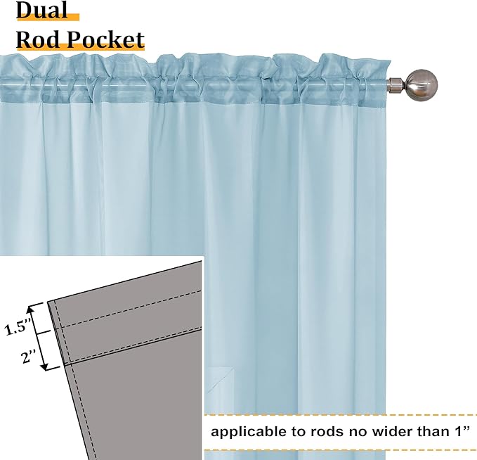 Aiyufeng 2 Pack: Basic Sky Blue Sheer Curtain Drapes 54 Inch Length 2 Panels for Living Room, Light Filtering Voile Drapes for Bedroom, Patio, Sliding Door, Each 42" W x 54" L