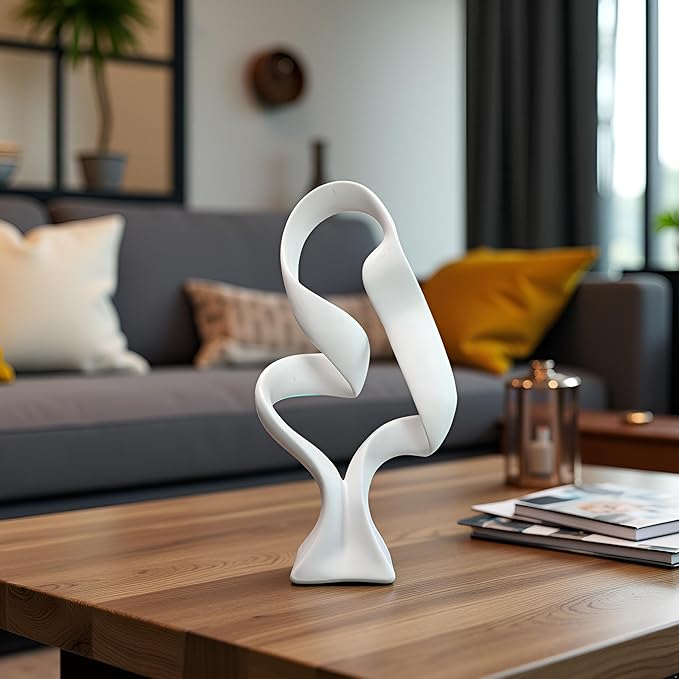 15" Modern Abstract Ribbon Decorative Sculpture, Knot Sculptures,Home Decor,Coffee Table Statues,Dining Living Room Desk Decor(White)