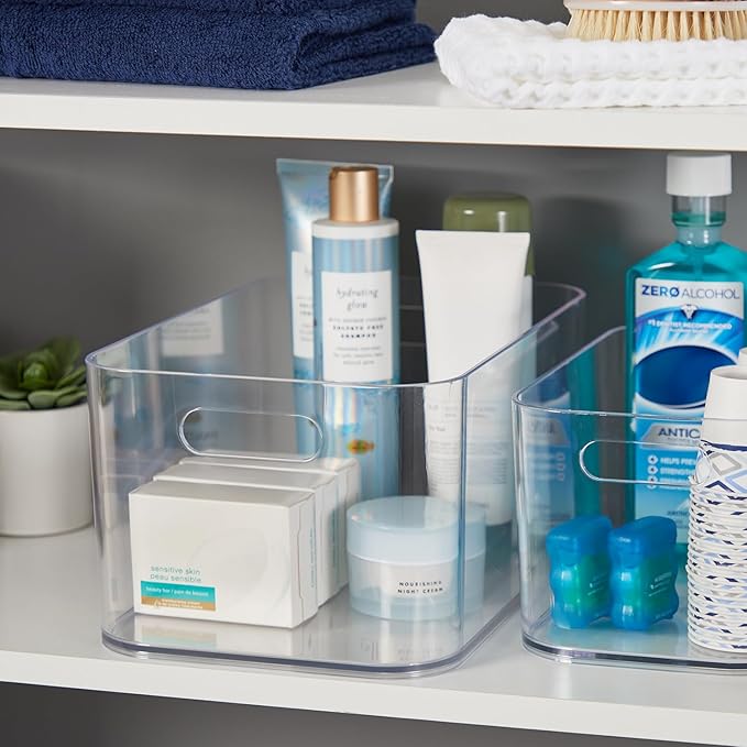 STORi Bliss XL Clear Plastic Storage Bin, Pantry Organizers & Storage Containers, Home Organization Must Haves for Kitchen, Laundry Room, Office, Closet, 12” x 8” Made in USA (Pack of 2)