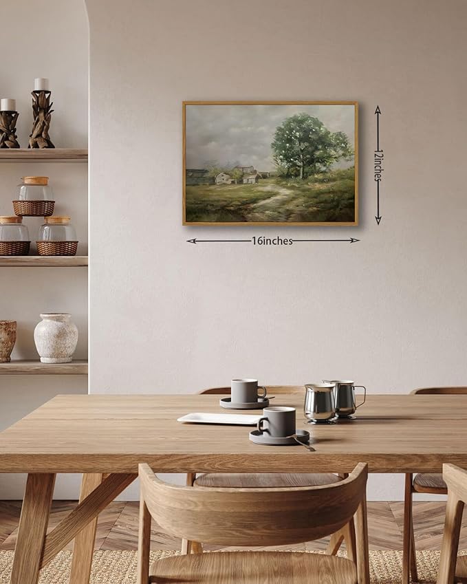 KISSFOX Vintage Farmhouse Landscape Canvas Wall Art Fall Rustic Countryside Framed Wall Art Autumn Cottagecore French Country Scenic Art Prints Artwork For Living Room Bedroom Kitchen