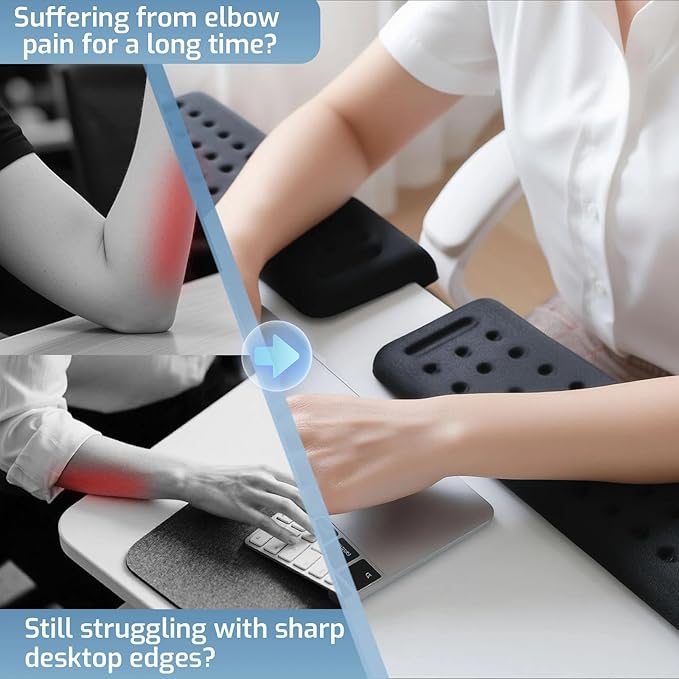 2-Piece L-Shaped Desk Edge Cushion,Memory Foam Elbow Pad & Wrist Rest,Non-Slip Ergonomic Design for Comfortable Typing & Elbow Pain Relief,Ideal for Office, Gaming,Home Use (Black)