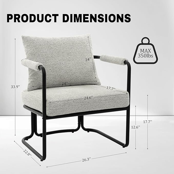 Mid-Century Modern Accent Chairs Set of 2, Comfy Upholstered Lounge Arm Chairs with Chenille Fabric for Living Room, Bedroom, Apartment, Reading Corner, Office, Light Grey