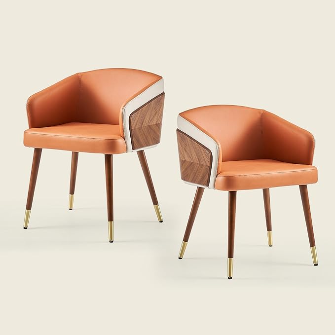 ARTPLAN Dinning Room Chairs Set of 2,Fabric Upholstered Accent Chairs for Living Room Arm Chairs for Home Indoor Furniture,Dark Orange