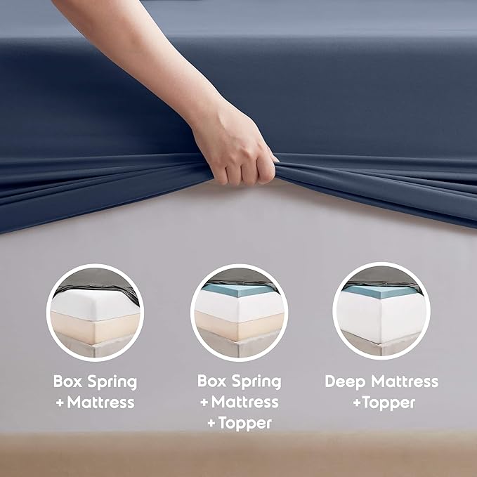 Nestl Extra Deep Cal King Sheet Set - 6 Piece Breathable & Cooling Sheets - Hotel Luxury Bedding Set w/18-24 Inch Deep Pockets - Easy & Secure Fit - Super Soft, Wrinkle Free & Comfy - Navy Blue
