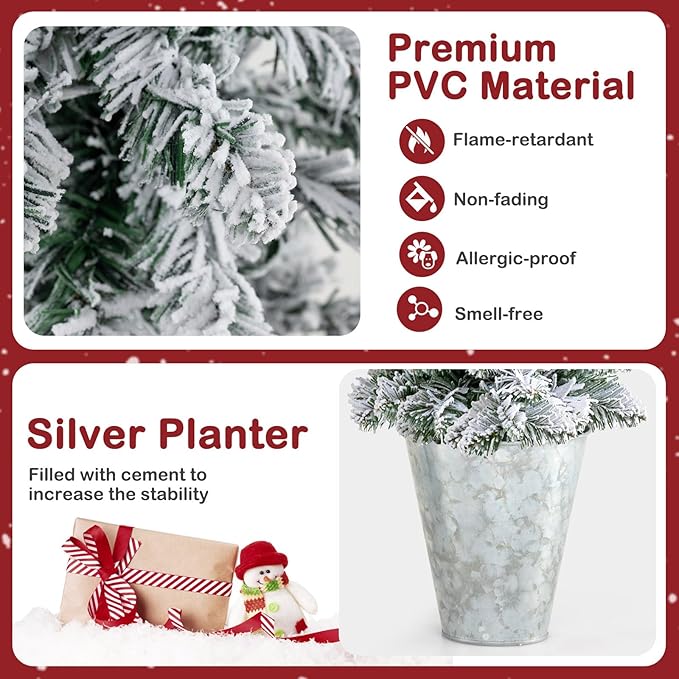 GOFLAME Set of 3 Pre-Lit Potted Christmas Trees, Snow Flocked Pencil Christmas Tree Set 3Ft, 4Ft and 5Ft with Warm White LED Lights, 8 Lighting Modes, Timer, Holiday Decoration Tree for Home Party