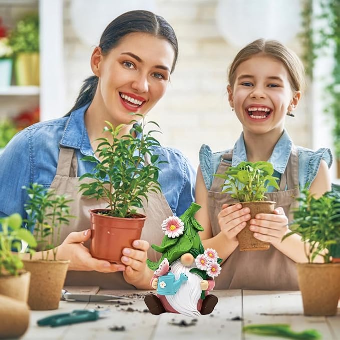 Spring Daisy Garden Gnome Figurine - 5.9'' Reisn Floral Gnome Garden Decorations Indoor Outdoor, Bright Summer and Fall Decor, Summer & Retirement Gifts for Women