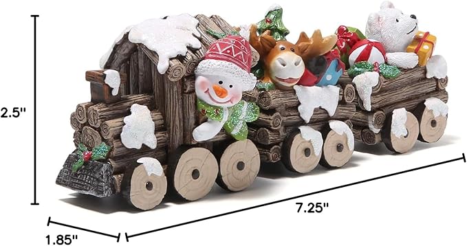 Hodao Christmas Decorations Indoor Home Decor Christmas Small Train Figurines Winter for Table Top Centerpiece Fireplace Decor Cute Christmas Train Decoration Gift (Wood Color Train)
