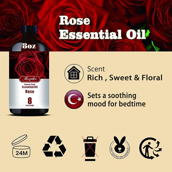 Rose Fragrance Oil-Sandalwood Essential Oil 8.33oz (250ml)-100% Pure Natural Scent for Diffusers, Candles, Soap Making & Aromatherapy-Relaxing Home & Gift Essential Oil for Bath, Massage