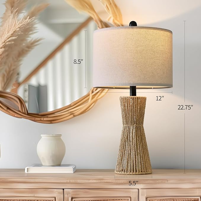 OYEARS 22.5" Table Lamps for Living Room,Boho Lamps Set of 2 for Bedrooms, Bedside Lamp for Nightstands, Rattan Lamp, Farmhouse Table Lamp for Room Decor, End Table, Retro, Brown(Not Include Bulbs)