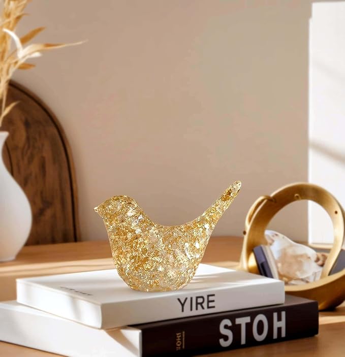 Goldfoil Glitter Bird Figurines Staue Home Decor Accents,Hammered Sculpture Gifts for Bird Lovers,Knick Knacks for Shelves Bookshelf Office