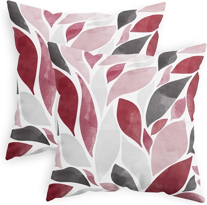 CaliTime Throw Pillow Cases Pack of 2 Cozy Fleece Falling Dahlia Floral Flowers Petals Decorative Cushion Covers for Couch Bed Sofa Farmhouse Decoration 16 X 16 Inches Burgundy Pink Grey
