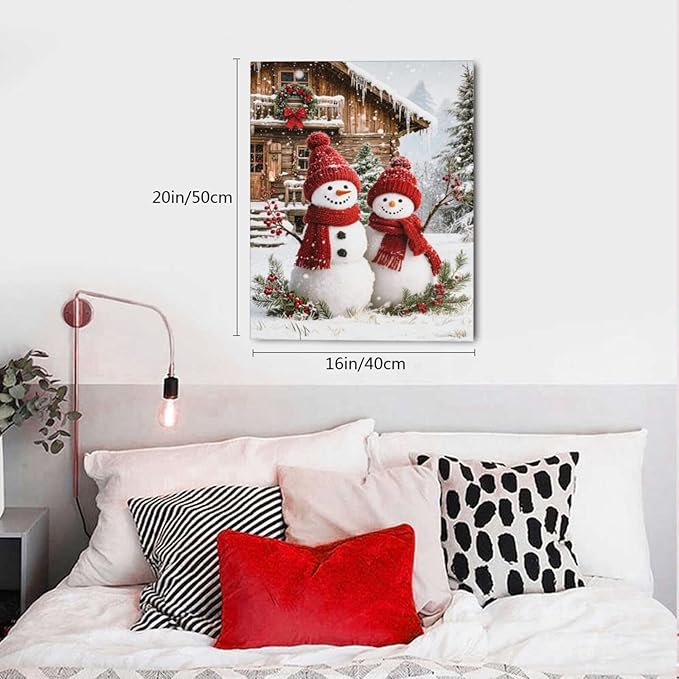 Zyphren Christmas Snowman Wall Art Winter Picture Wall Decor Snowman Canvas Print Painting Home Artwork Gifts for Living Room Bedroom Bathroom 16"x20"