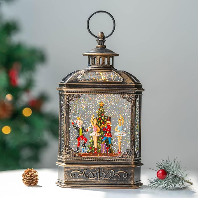 Christmas Snow Globe Lantern Lighted Nutcracker Suite Scene Musical Snow Water Lantern Swirling Glittering Home Decoration and Gift, Battery Operated or USB Powered