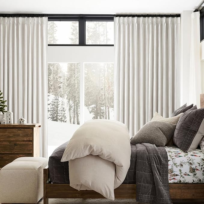 102 Inch Long Curtains Blackout for Bedroom 80 Inches Wide Total Each 40 2 Panels Pinch Pleated Linen Neutral Modern Farmhouse Style Window Drapes for Living Room Back Tab (Beige Ivory)