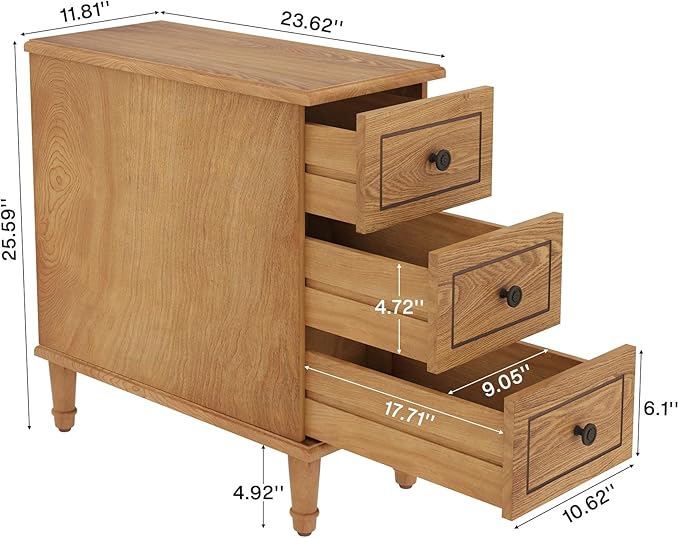 Tribesigns Solid Wood End Table, Fully Assembled Narrow Side Table with Drawers, Pre-Assembled Nightstand Slim Bedside Table for Small Spaces, Living Room, Bedroom, Wood Color, 2 Pcs