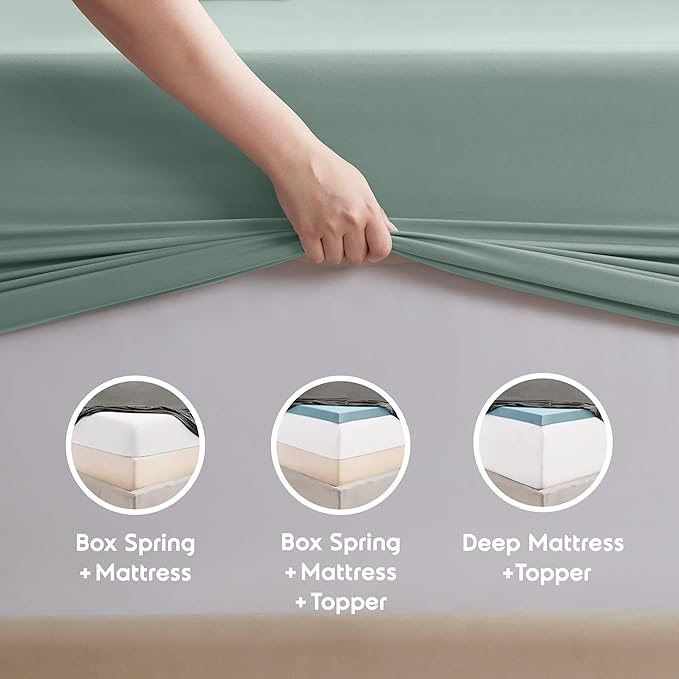 Nestl Extra Deep Twin Sheet Set - 4 Piece Breathable & Cooling Sheets - Hotel Luxury Bedding Set w/18-24 Inch Deep Pockets - Easy & Secure Fit - Super Soft, Wrinkle Free & Comfy - Sage Green