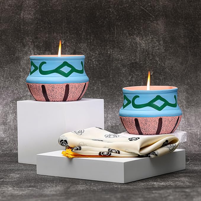 Lavender Candles, Scented Candles Gift Set for Women,Candles for Home Scented,Natural Soy Wax, Artisanal Pottery Jar,Set 2 Pack, Total 16oz, 90 Hours of Burn, One Silk Scarf