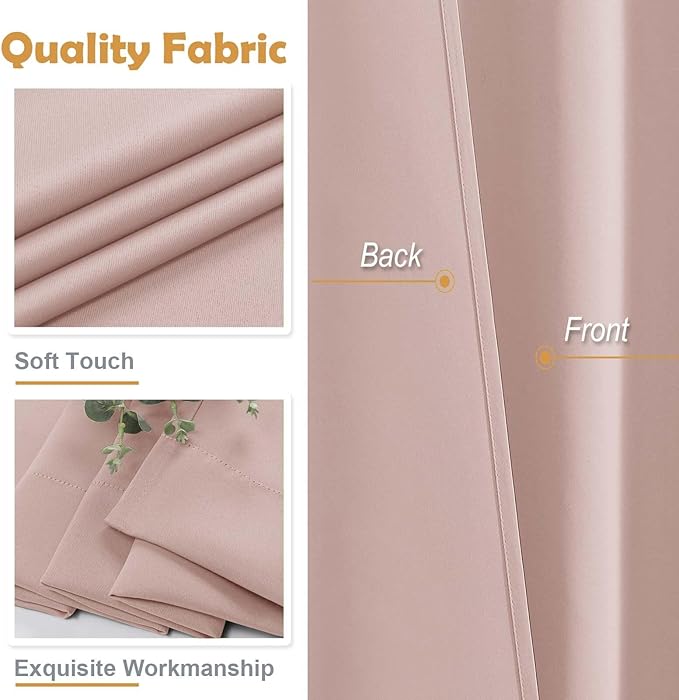 Aiyufeng Blush Short Blackout Curtains for Bedroom 45 Inches Long 2 Panels Set, Solid Thermal Insulated, Energy Saving Window Treatment Curtains Blackout Drapes, W40 x L45 Inch, Blush