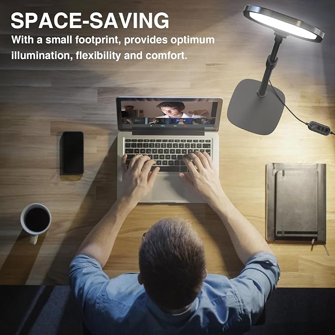 2Pcs Desktop Video Conference Lighting for Zoom Meeting, Computer, Laptop, Work from Home with Nature Soft Light, Adjustable Brightness & Color Temp and Flexible Stand & Versatile Phone Holder