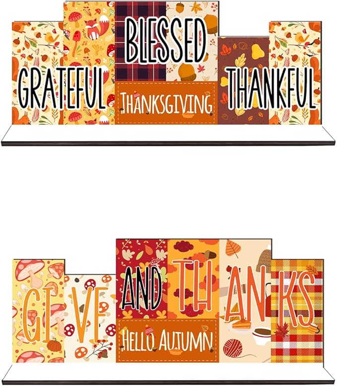 Fall Thanksgiving Table Decorations Centerpieces Fall Harvest Thanks Blessed Wood Sign Table Decorations Fall Tiered Tray Tabletop Decor for Autumn Thanksgiving Party Favors Supplies