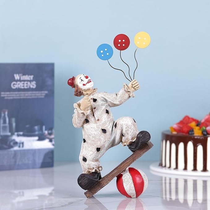 orenm Creative Clown Circus Statues,Interesting Home Decor Resin Sculpture,Handmade Crafts Collectible Art Figures Decor Ornament,Christmas,Parties and Events Desktop Decor (Balloon)
