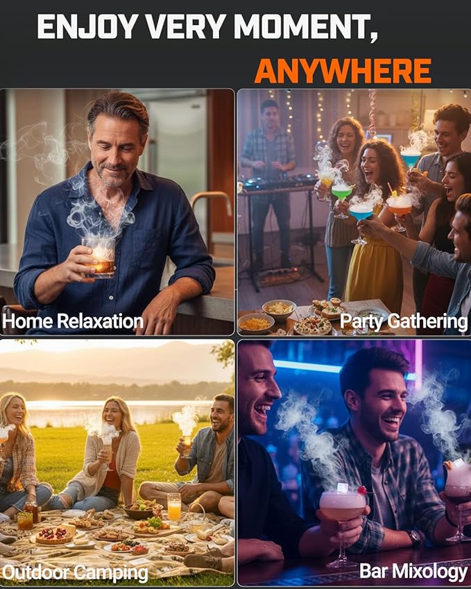 Electric Whiskey Smoker Kit with LED Timer Ring, Adjustable Smoke Levels, Rechargeable Cocktail Smoker Kit with 6 Wood Chips, Old Fashioned Smoker Kit, Bourbon Drink Gifts for Men, Dad, Husband