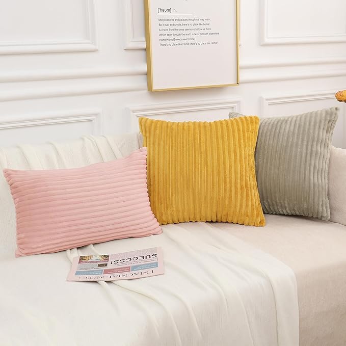Simmore Decorative Fall Throw Pillow Covers 12x20 Set of 2, Soft Plush Flannel Double-Sided Fluffy Lumbar Pillow Covers for Couch Sofa Living Room, Pink