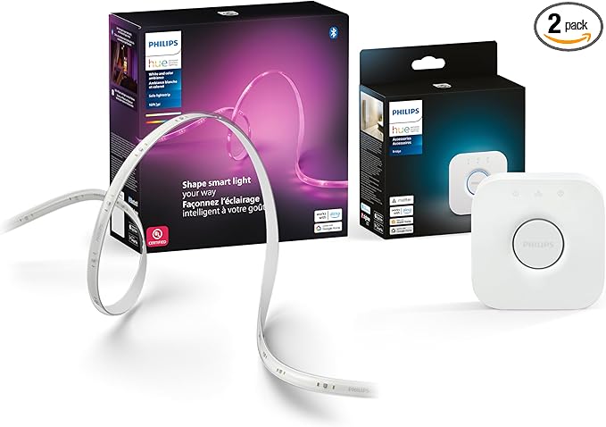 Philips Hue Indoor 10 Ft Smart LED Solo Lightstrip Base Kit Bundle with Bridge - Control with Hue App, Compatible with Alexa, Google Assistant, Apple HomeKit