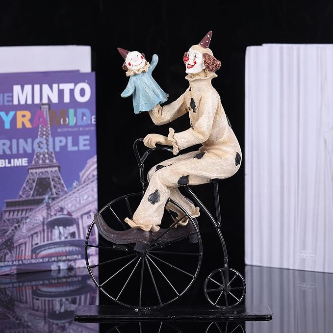 orenm Creative Clown Circus Statues,Interesting Home Decor Resin Sculpture,Handmade Crafts Collectible Art Figures Decor Ornament,Christmas,Parties and Events Desktop Decor (Bicycle)