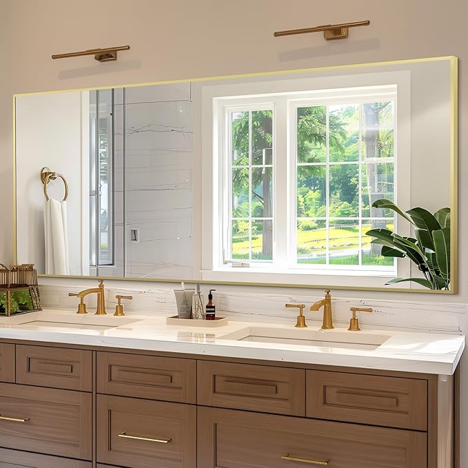 Full Length Mirror, 76"x34" Oversized Floor Mirror Free Standing, Gold Mirror Full Length with Tempered Glass, Large Full Body Mirror for Bedroom Living Room Home Gym