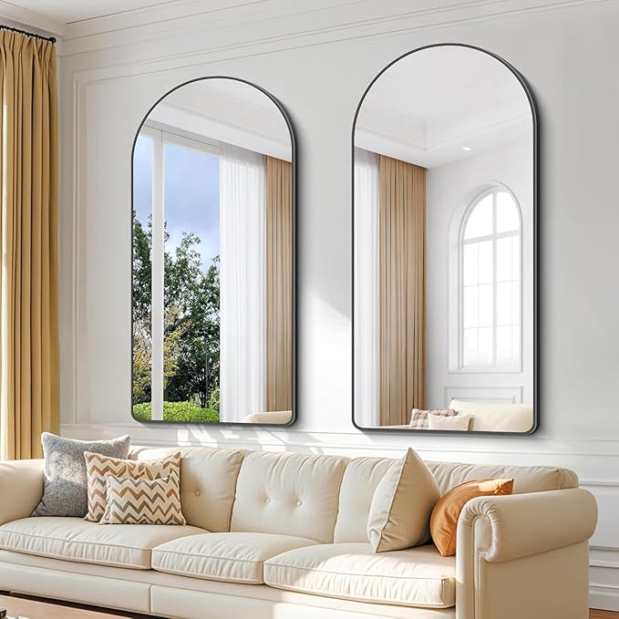 Arched Bathroom Mirror, 55"x36" Black Arched Mirror for Bathroom, Wall Mounted Mirror, Black Vanity Wall Mirror w/Metal Frame for Bedroom, Entryway, Living Room, Hanging or Leaning Against Wall