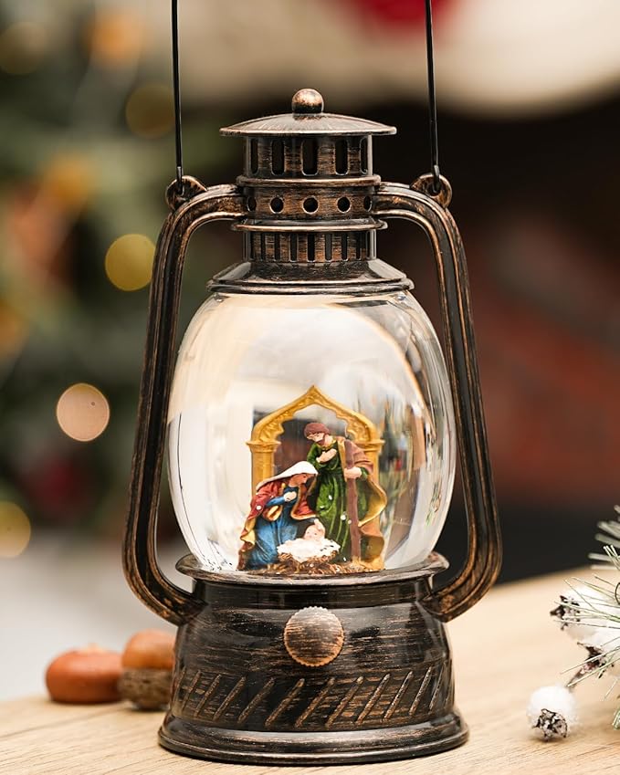 Christmas Nativity Snow Globe,Musical Lighted Glitter with 6H Timer Christmas Decorations Nativity Scene Snow Globe Religious Christmas Decor with Gift Box
